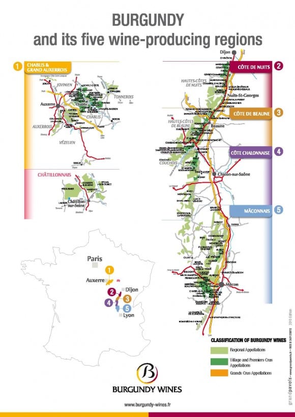 Cartina Borgogna con Chablis